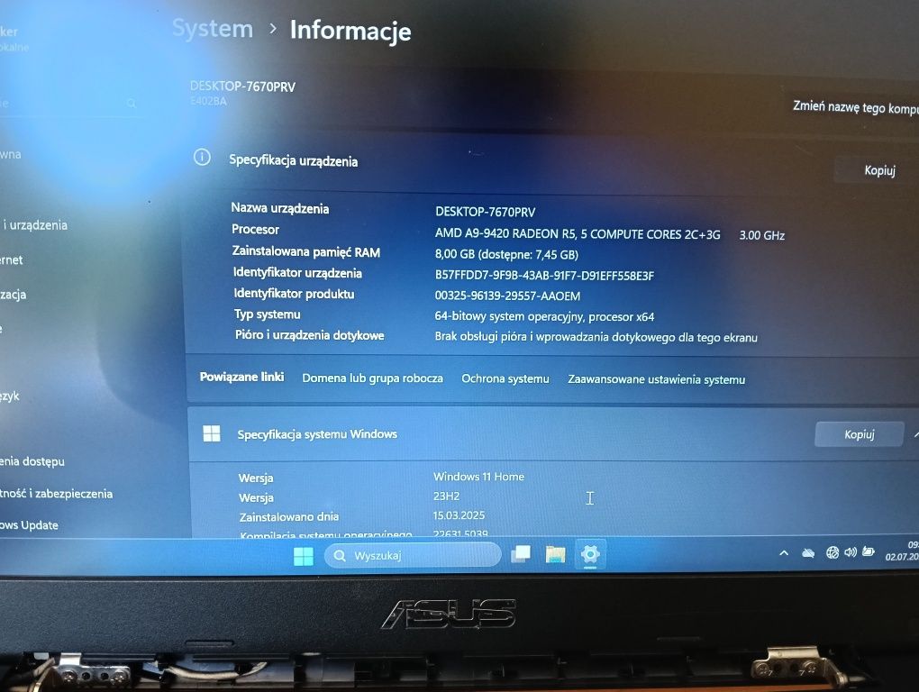 Asus Laptop Win11 SSD 256GB AMD 8GB Ram Nowa ładowarka, 14"