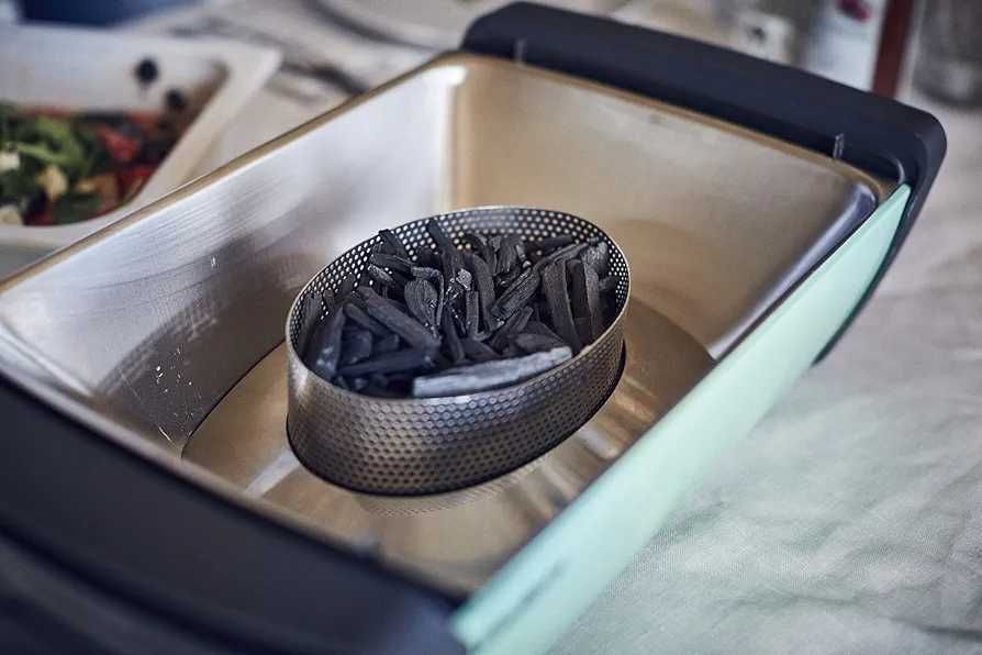 Grelhador barbecue sem fumo portátil bateria led ventilador