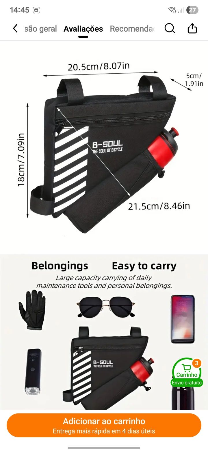 Bolsa Bicicleta c/ suporte para garrafa