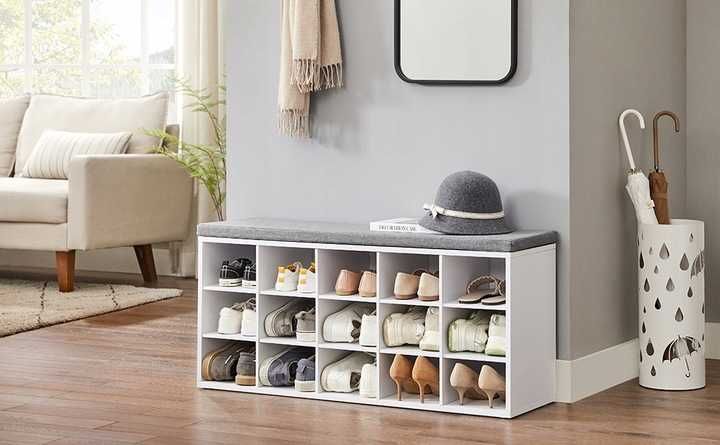 Funkcjonalna szafka biały regał na buty z siedziskiem 15 półek