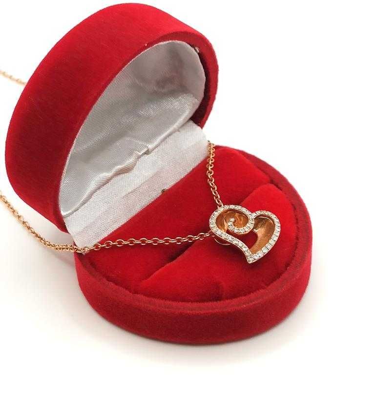 Złoty łańcuszek z zawieszką serce Diamenty 0,22ct Pr.585 W:3,70gr