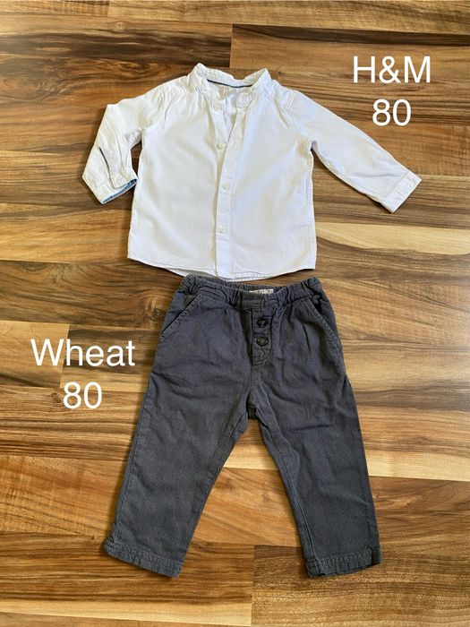 Elegancki zestaw dla chłopca biała koszula H&M i spodnie Wheat 80