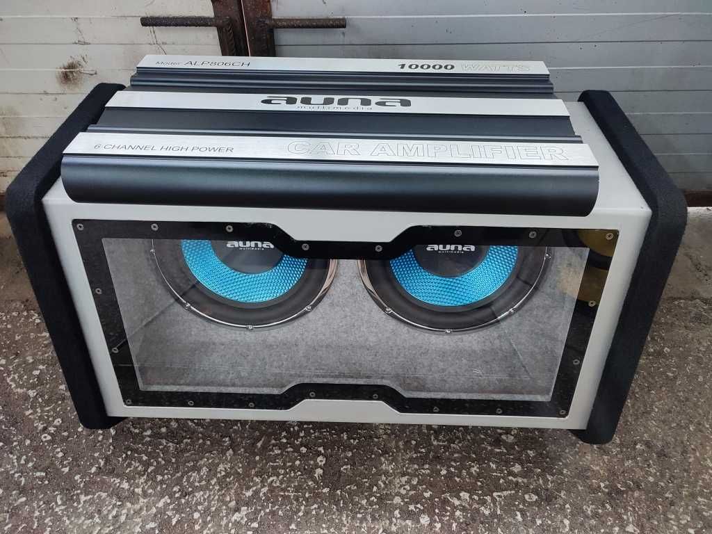 Sprzęt Car-audio podwójny SUB 2x12" + wzmacniacz 6 CH+ radio USB+kable