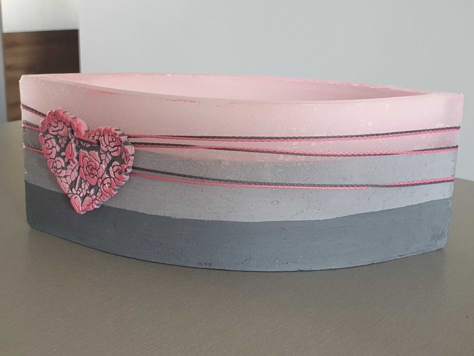 Podłużny świecznik na 2 tealighty różowo-wrzosowy stan bdb 26,5 cm