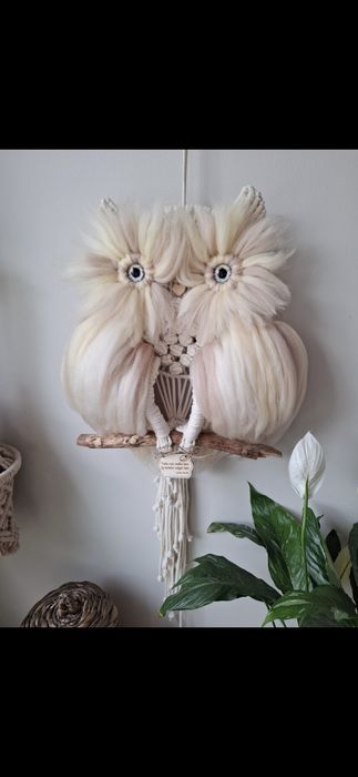 sowa makrama handmade ozdoba boho na ścianę  rękodzieło dla dziecka