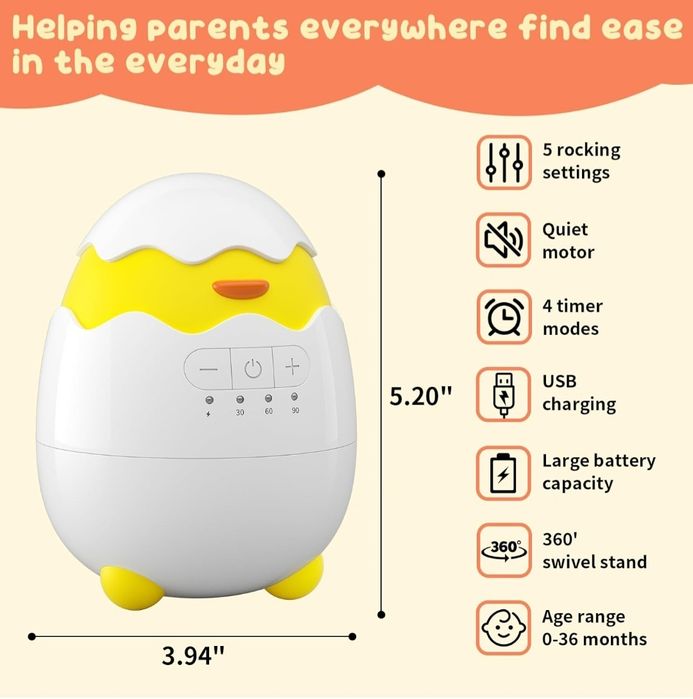 Akumulatorowy bujaczek i uspokajacz dla niemowląt