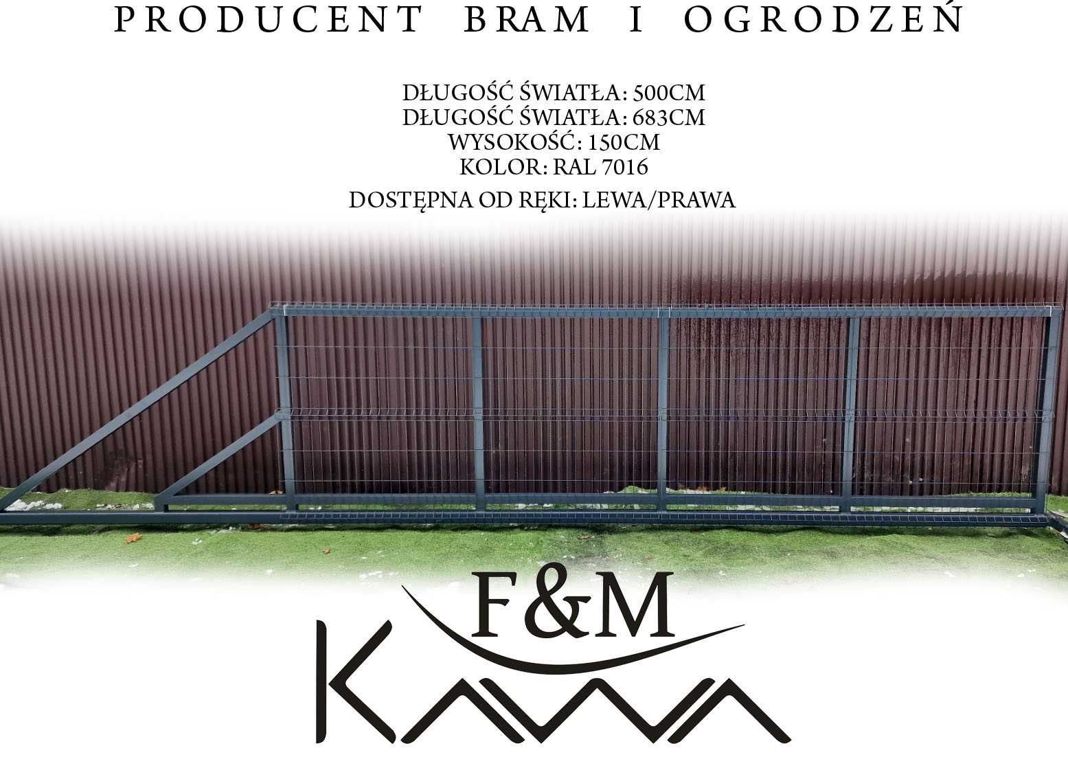 Brama Przesuwna 5m światła ocynk + dowolny RAL PRODUCENT panelowa 3D