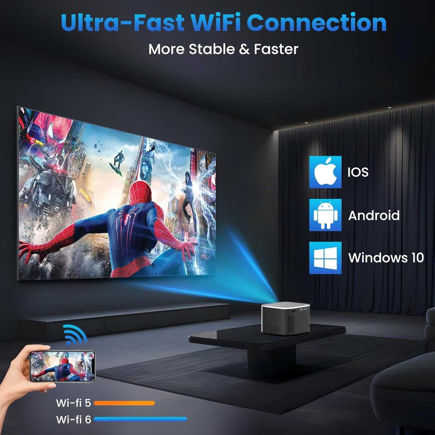 Auto Focus/Keystone] Projektor Groview z WiFi i Bluetooth,