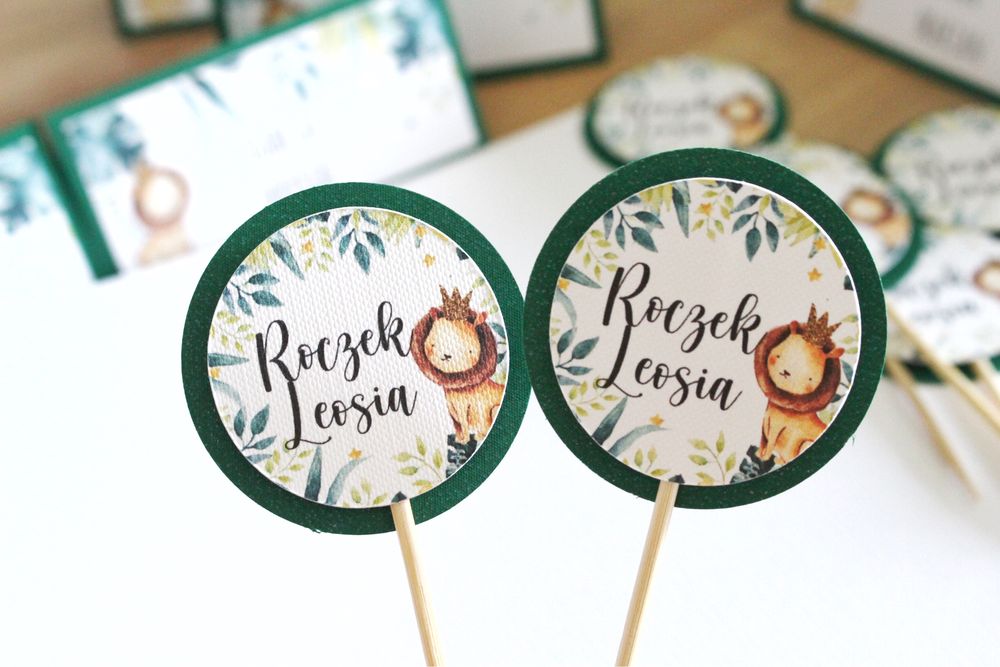 Pikery toppery safari roczek urodziny przyjęcia dekoracje urodzinowe