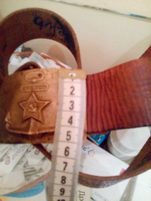 ремень мужской СССР (кожа натуральная) пряжка латунная "Морская"