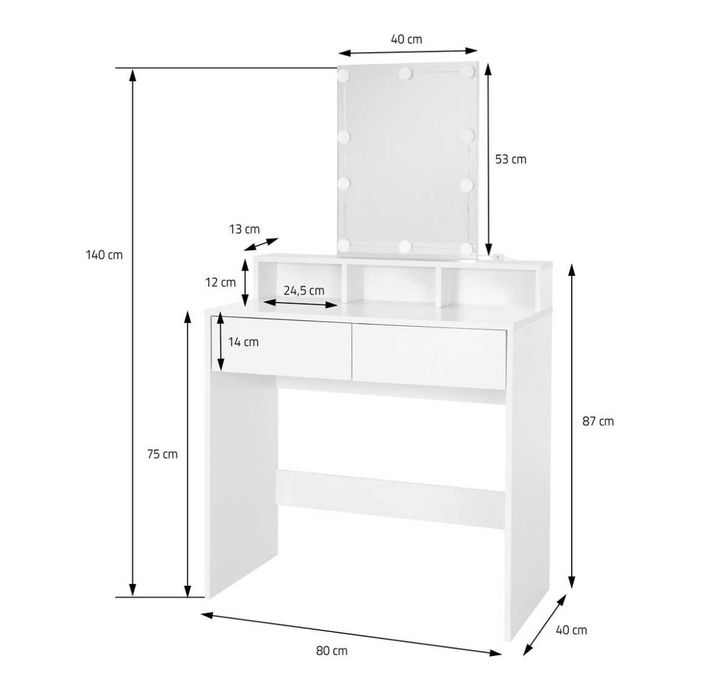 Toaletka Kosmetyczna Oświetlenie Led Lustro 80x40x140cm Biała GRATIS