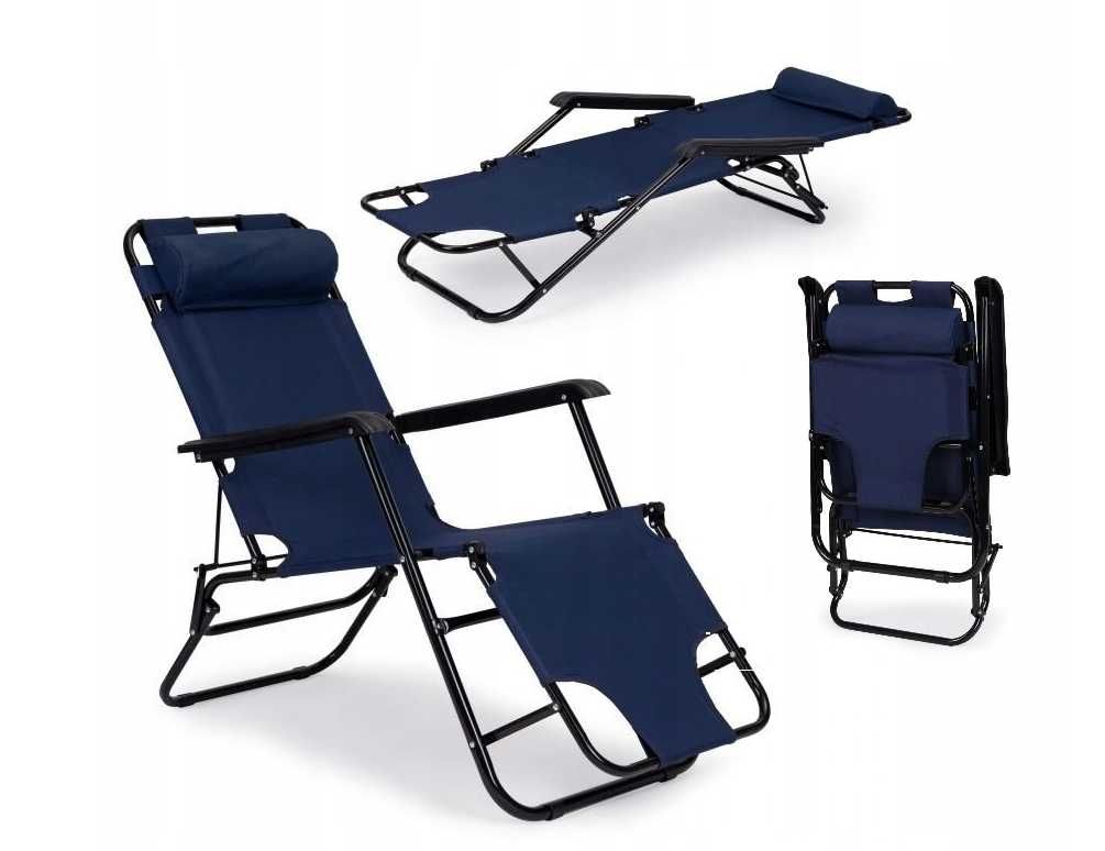 Leżak ogrodowy, granatowy, plażowy, krzesło, wypoczynek, składany