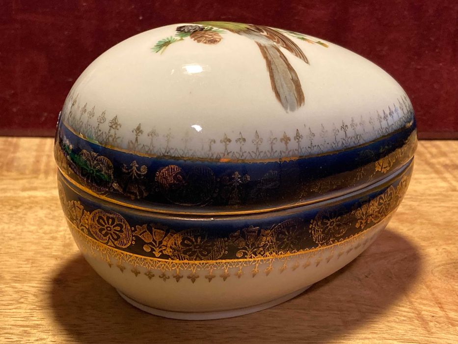 Шкатулка фарфоровая Яйцо с синицей Кобальт Скринька Яйко  Rosenthal