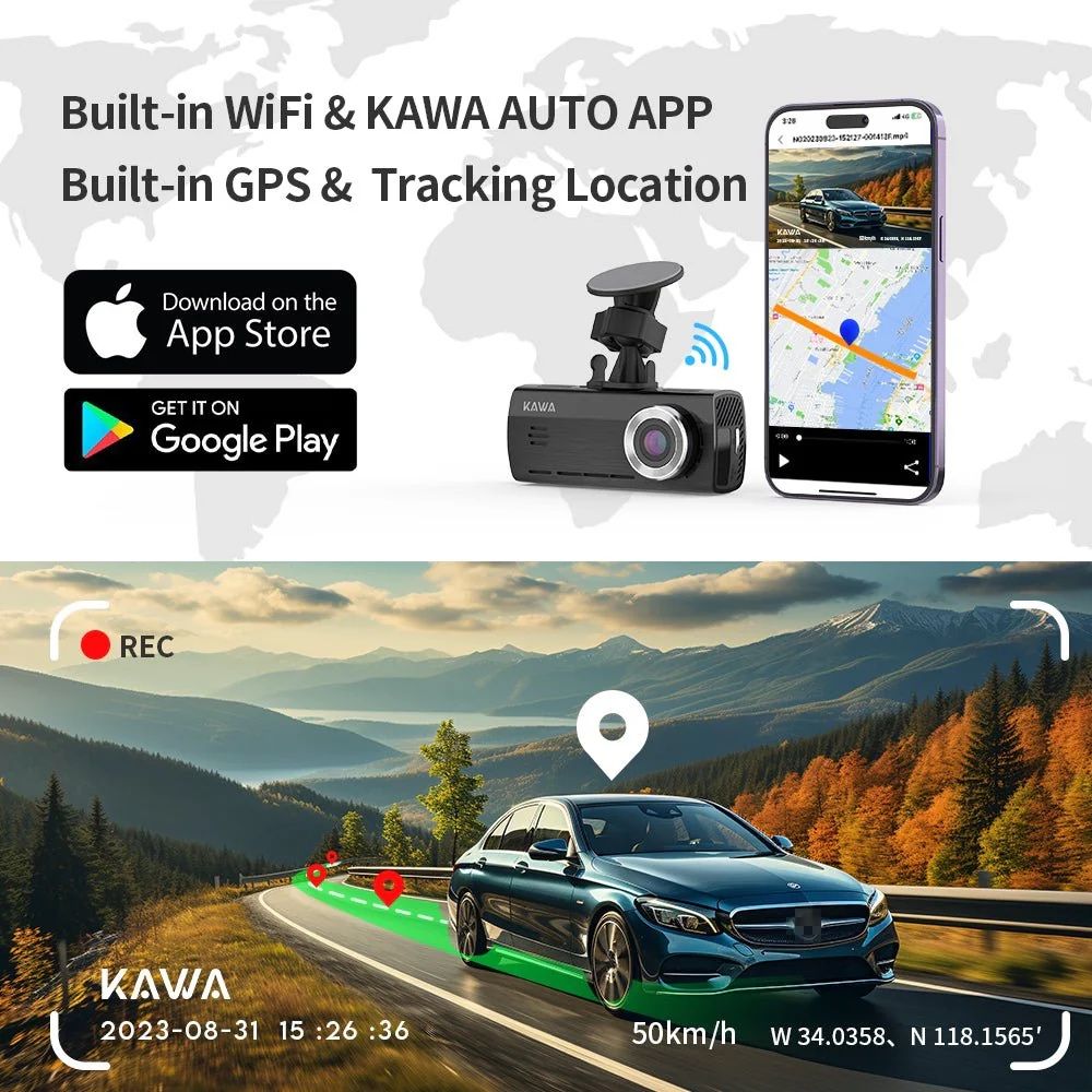 Відеореєстратор 4K з задньою камерою Kawa D8 64Gb Wi-Fi Gps