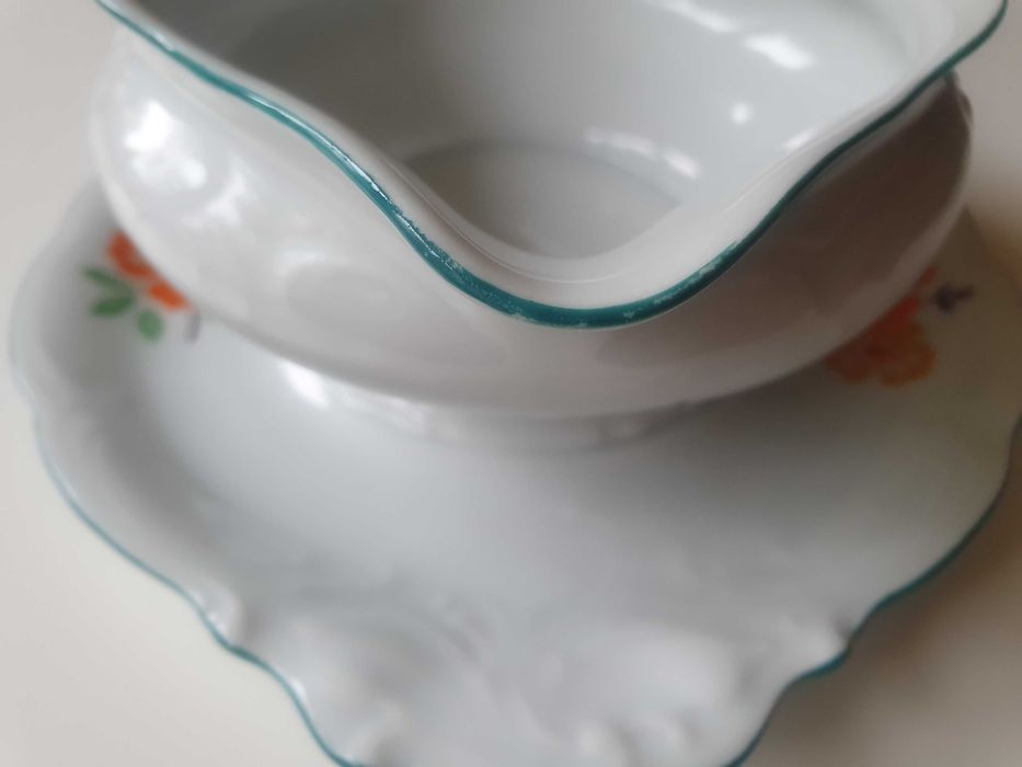 Sosjerka stary zestaw z pomarańczowym kwiatkiem PRL WAWEL