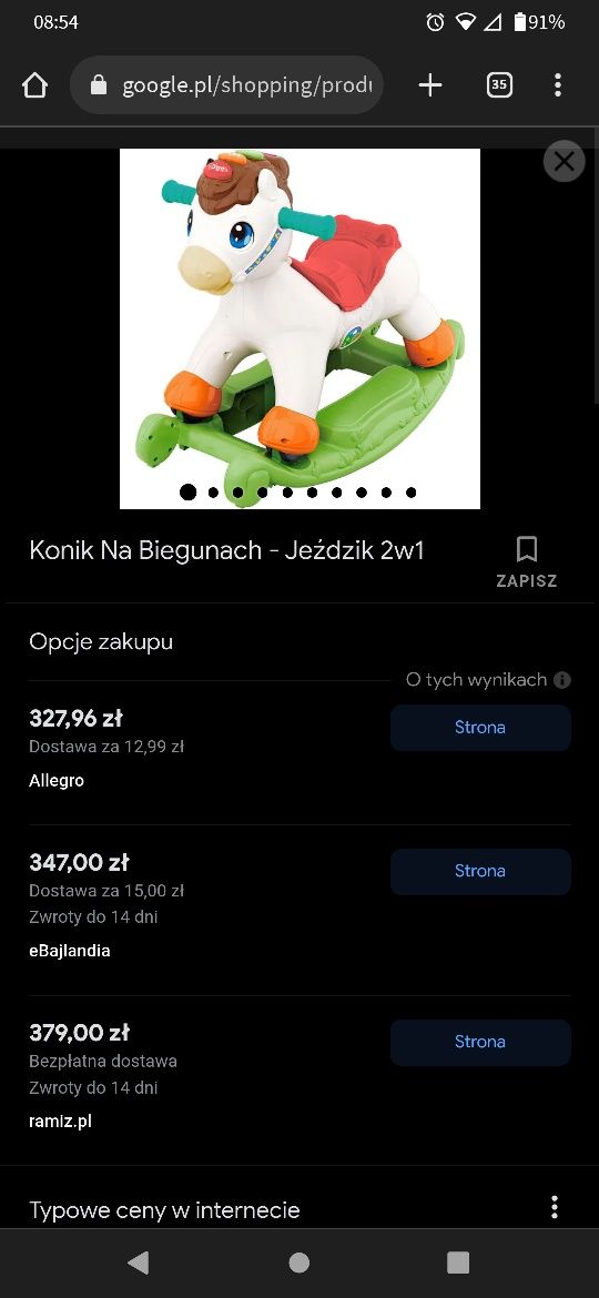 Jeździk 2w1 konik dzieciecy biegunach jeżdżący odpychany grający