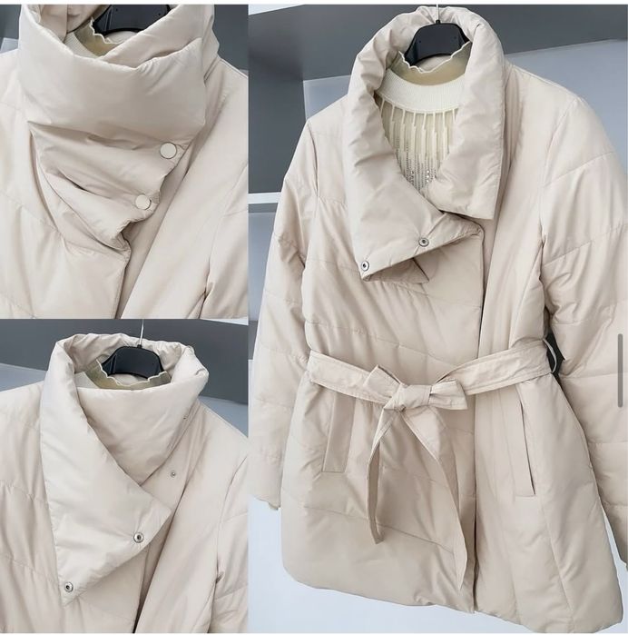 Куртка осіння з поясом жіноча куртка бежева