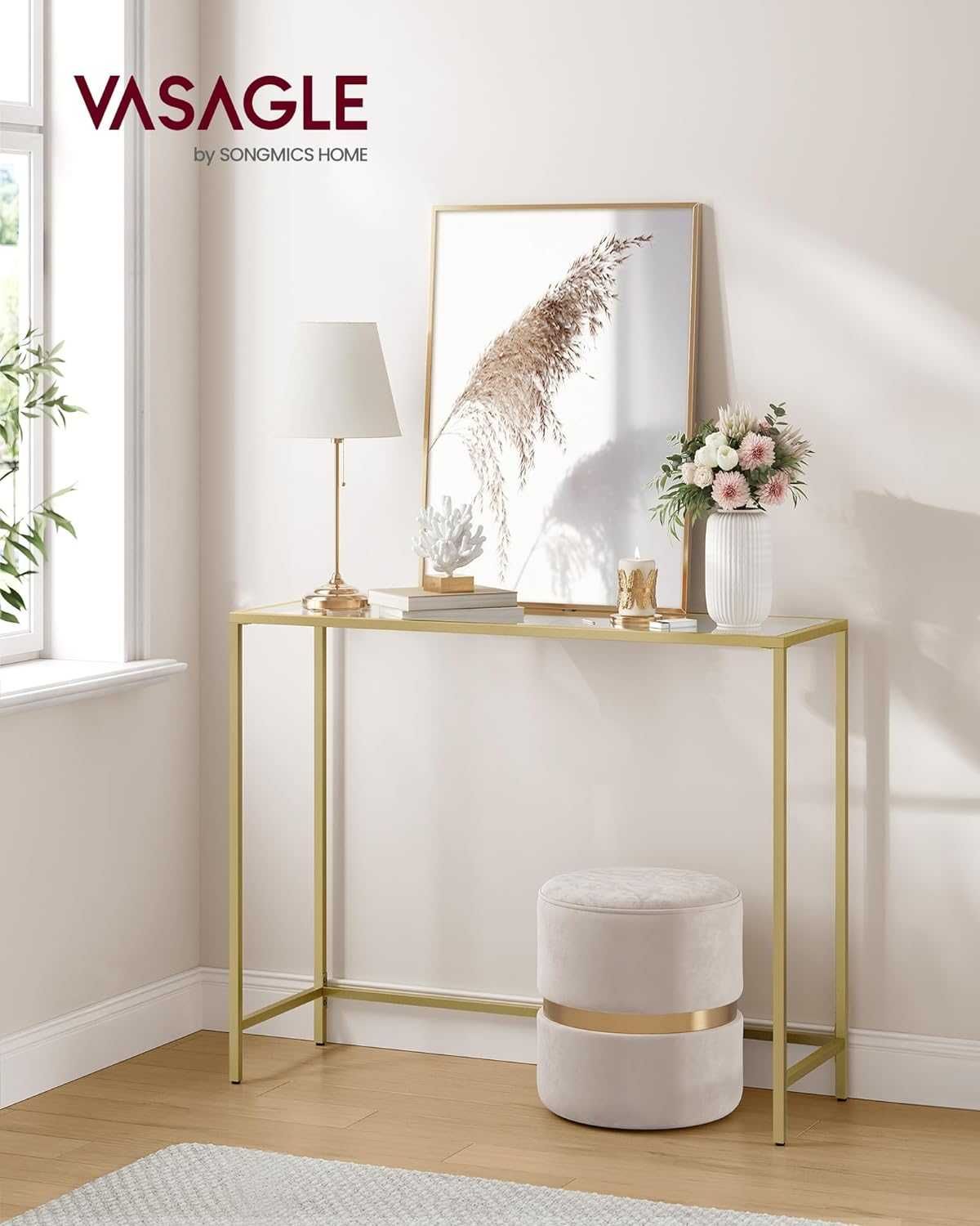 Konsola szklana złota glamour 100 x 35 x 80 cm do salonu NOWA