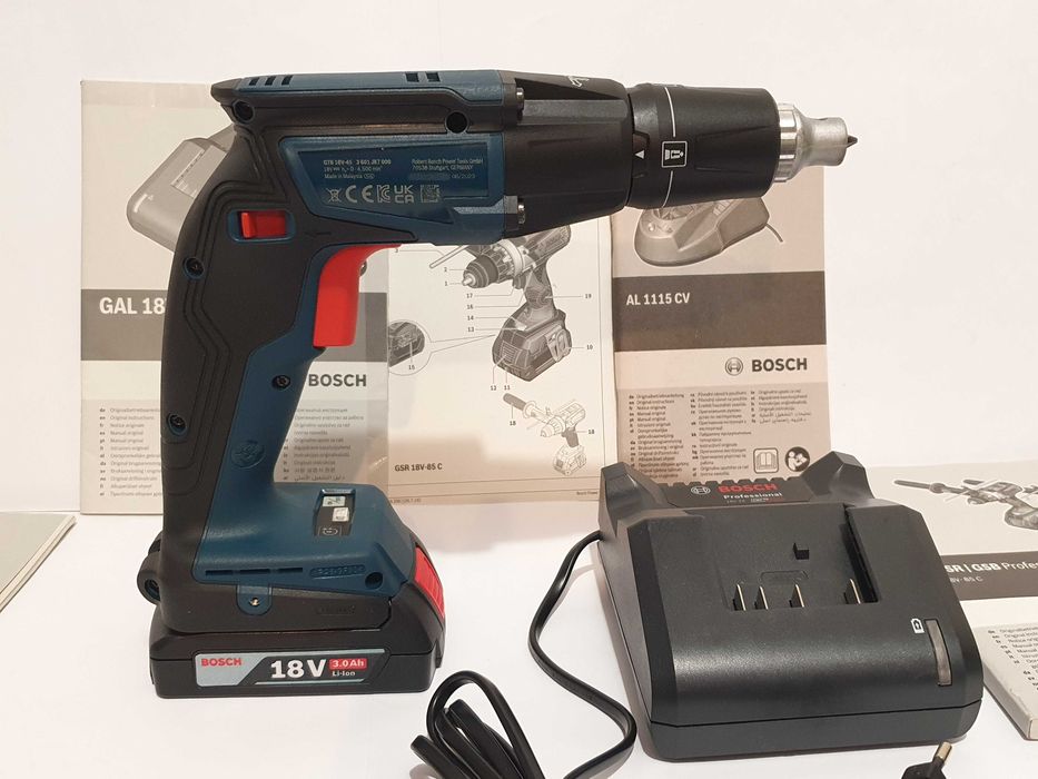 Wkrętarka do płyt GK drewno BOSCH GTB 18V-45 ladowarka bateria 3ah