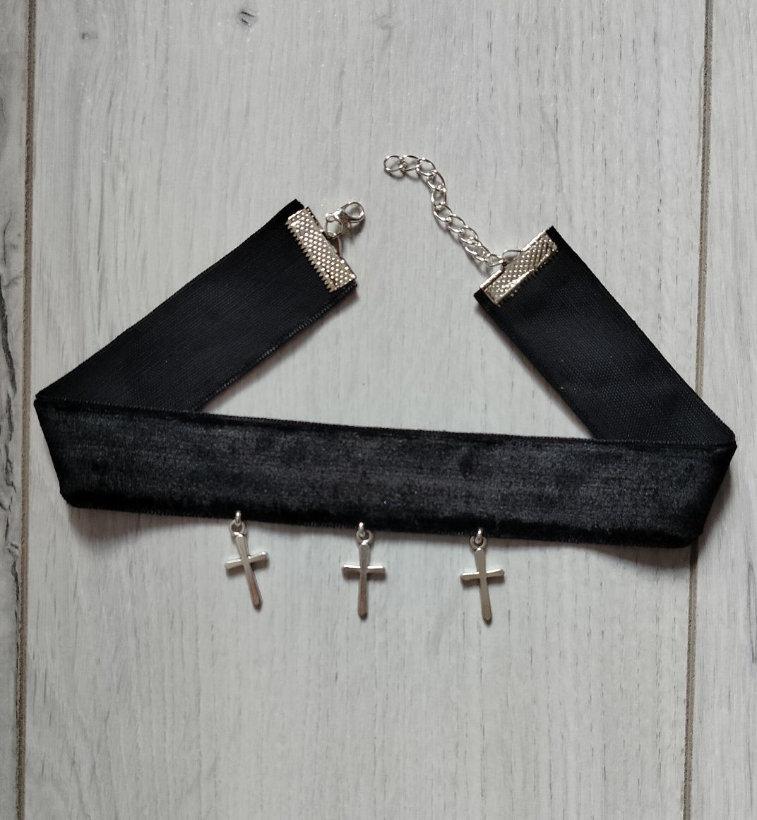 Choker CROSSES goth emo punk witch - czarny czoker chocker krzyże