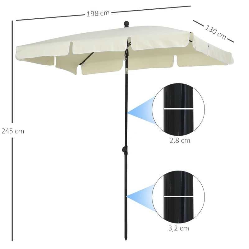 Chapéu de Sol Retangular de Jardim (com Função de Inclinação) - Creme
