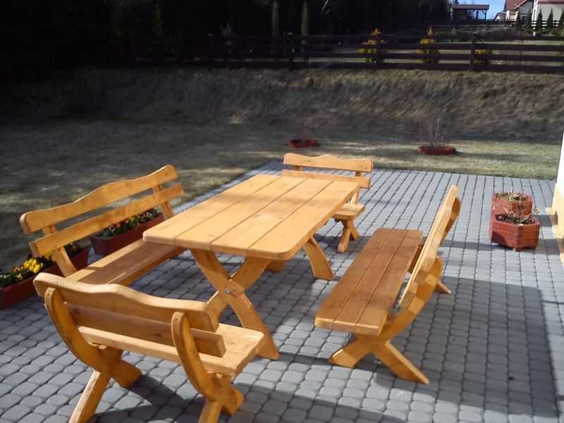Meble ogrodowe biesiadne stół 2 ławki z bala 5 cm malowanie gratis