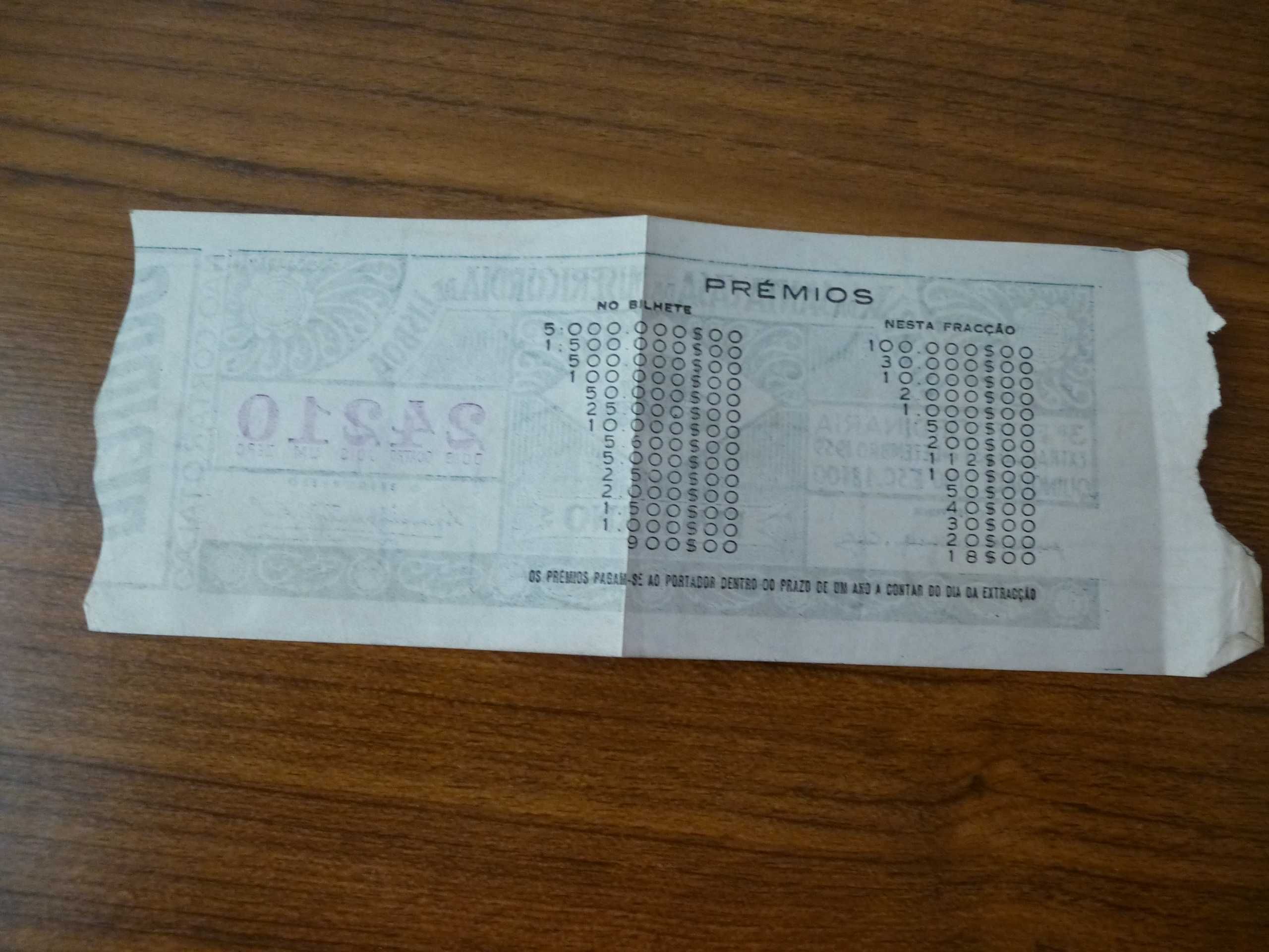 Bilhete de lotaria Portuguesa de 1959
