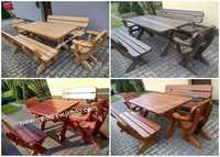 Stół drewniany malowany 2 ławki 2 fotele zestaw ogrodowy