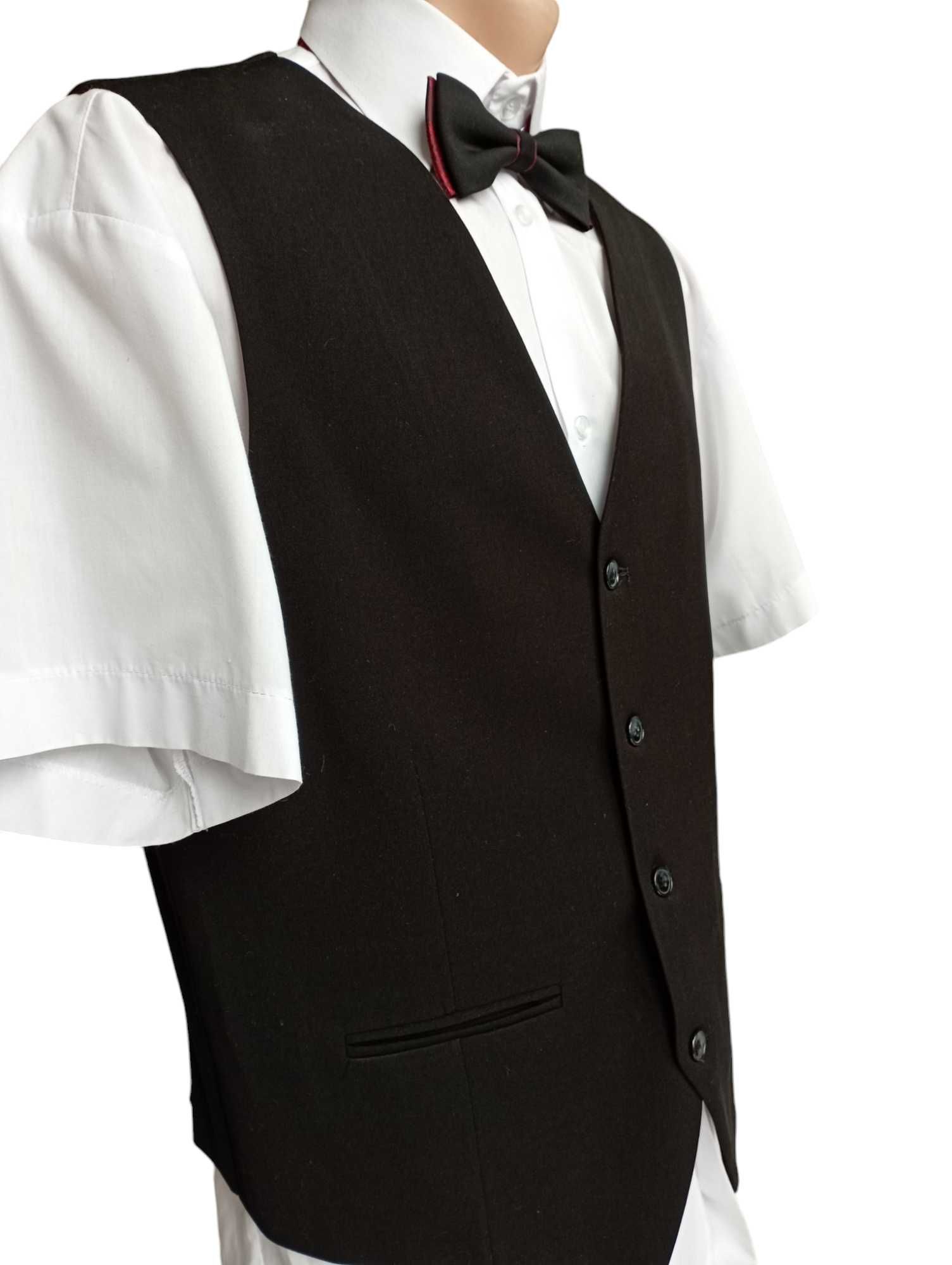 NOWA Elegancka kamizelka CZARNA r.50 + mucha + poszetka