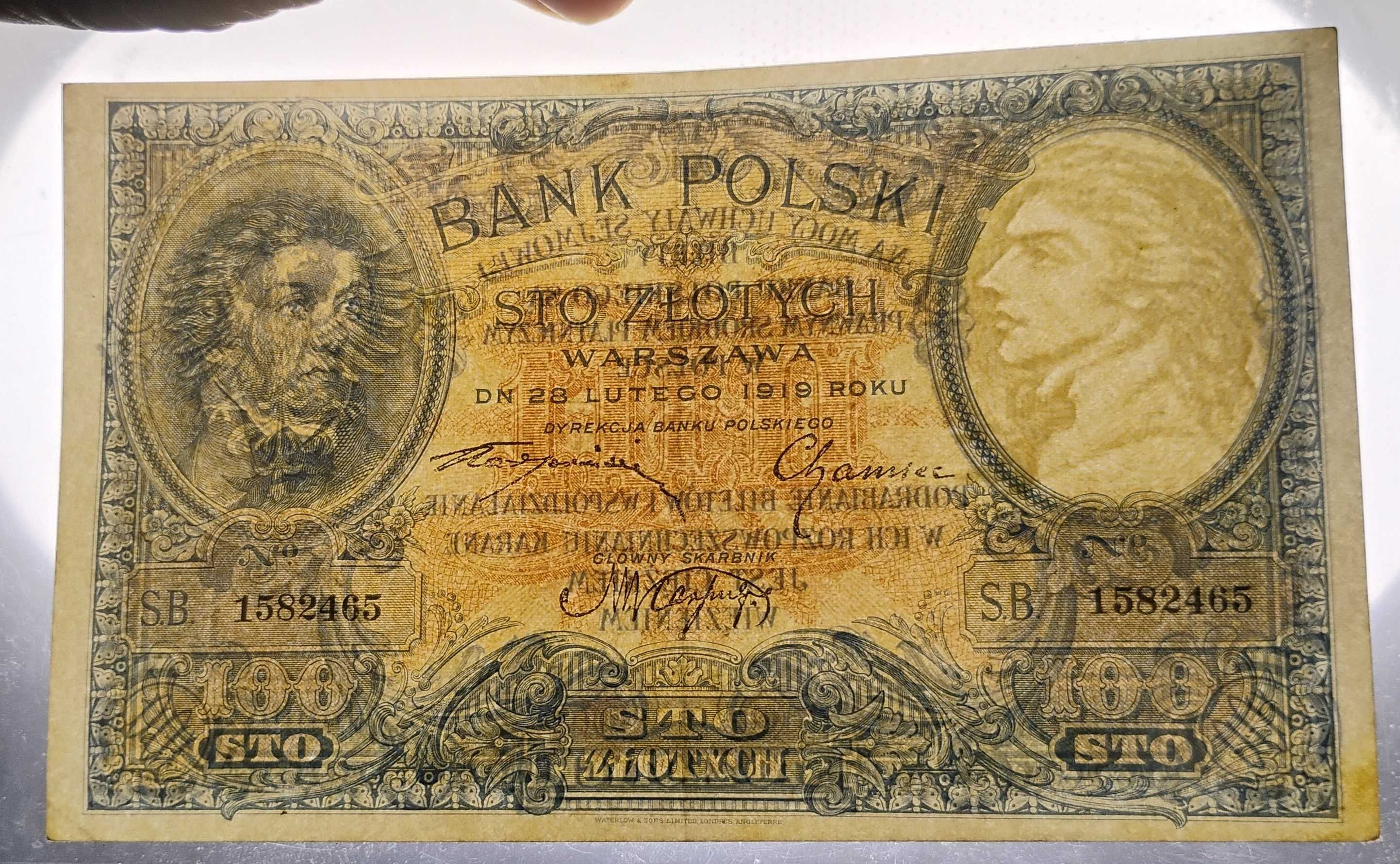Banknot II RP 100 złotych 1919 r. stan 2+ naturalny