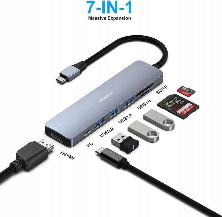 Adapter stacja dokująca usb HUB 7 w 1