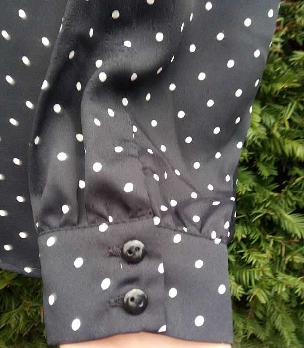 bluzka czarna w białe kropki 34 36 XS S polka dots koszula relaxed