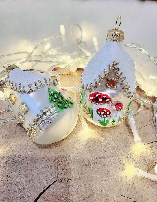 Bombki domki z grzybkami Nowe jak PRL 6 sztuk