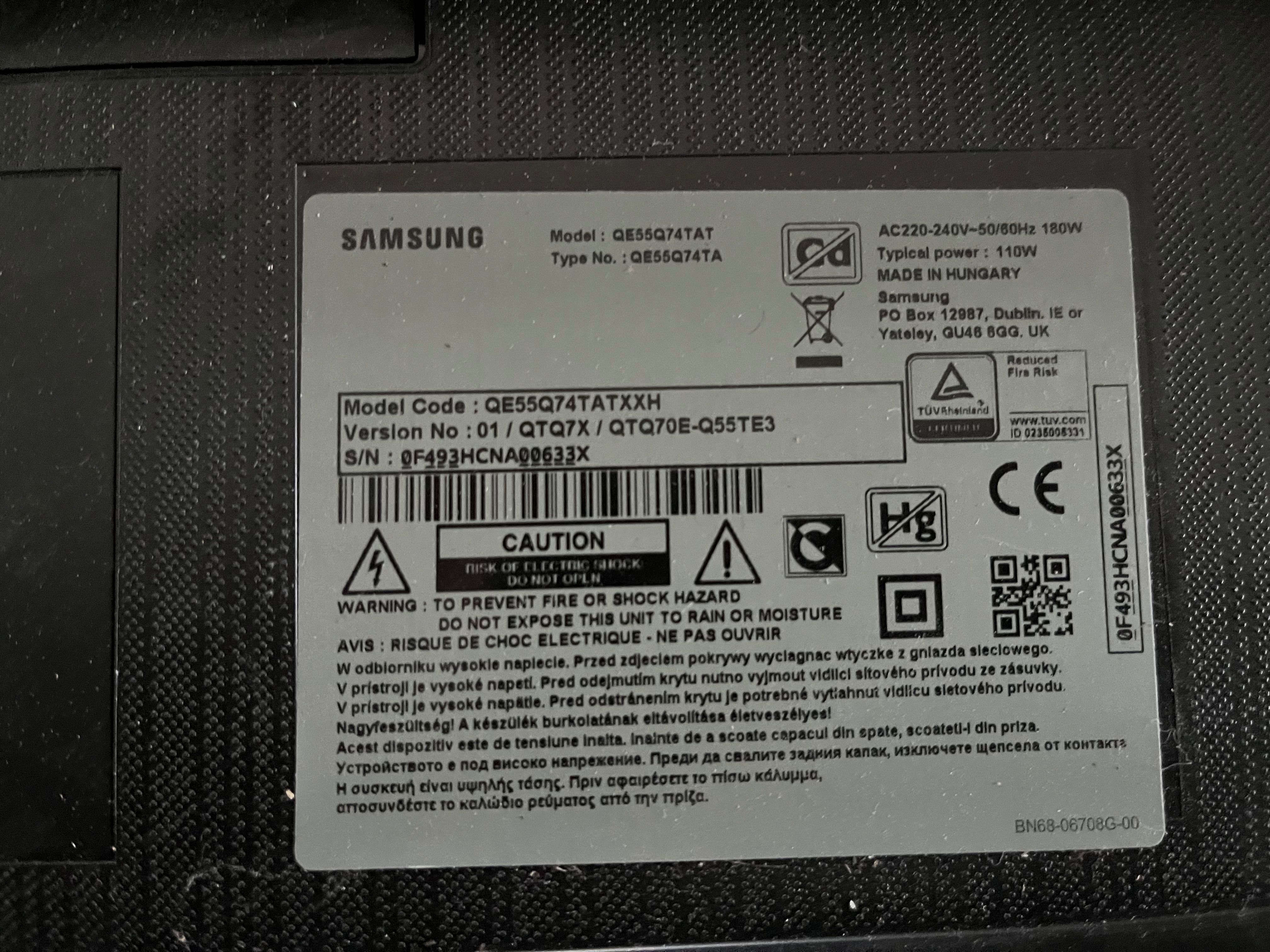 Uszkodzona matryca tv Samsung model QE55Q74TATXXM