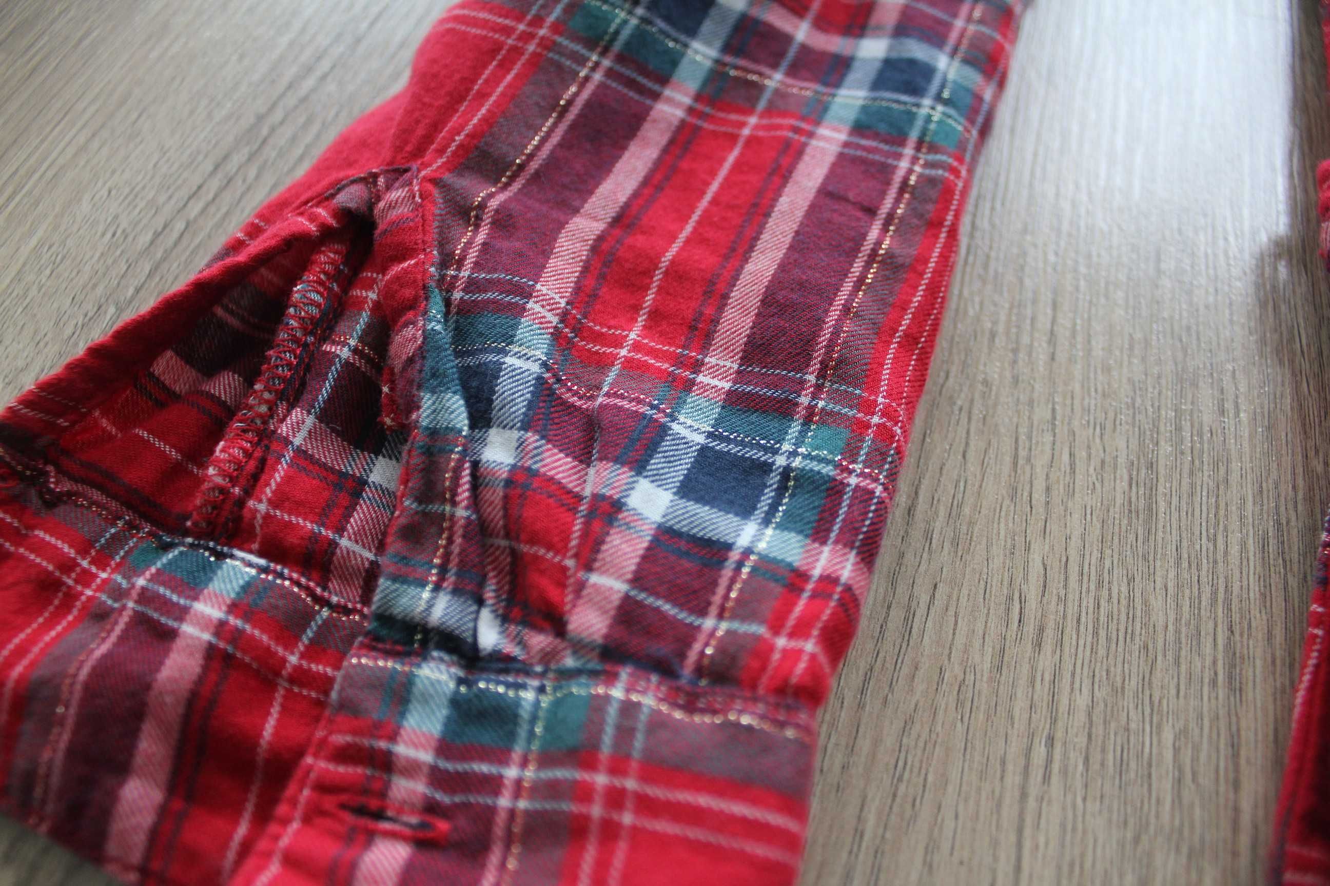 Czerwona długa koszula w kratkę HM 140, bawełniana szmizjerka, tunika