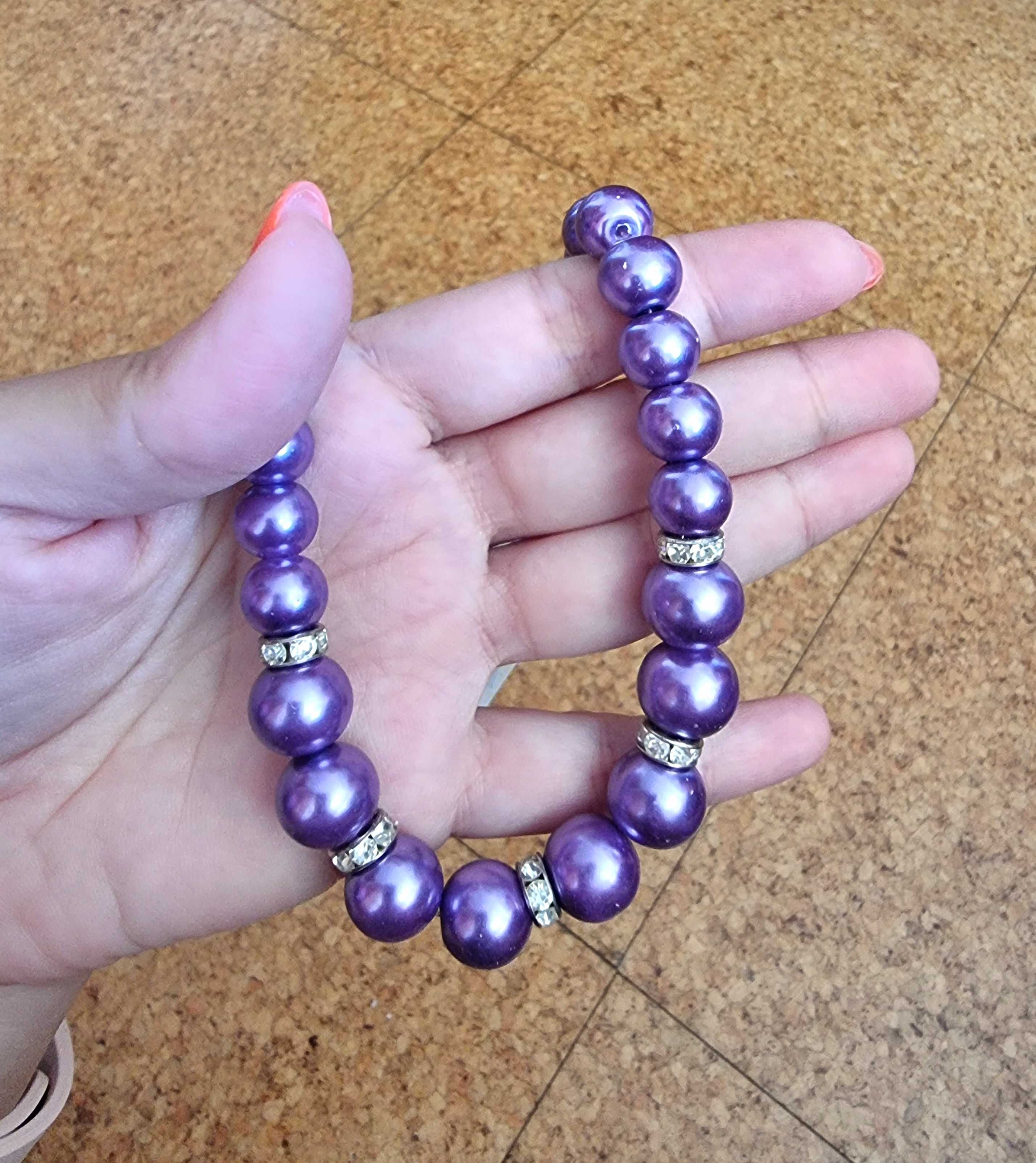 Conjunto de colar e pulseira roxos - novos