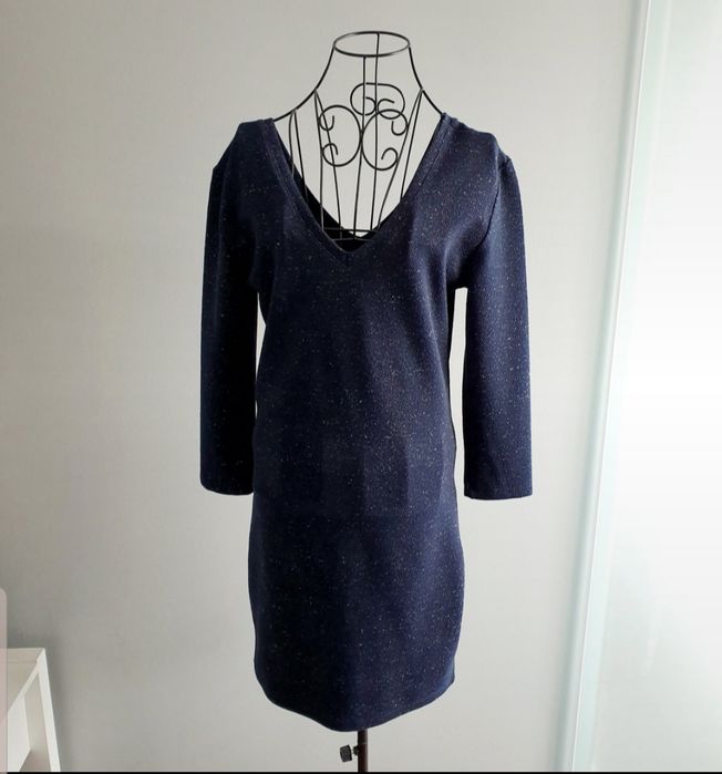 Answear NOWA sukienka granatowa elegancka M 38 dekolt długi rękaw sexy