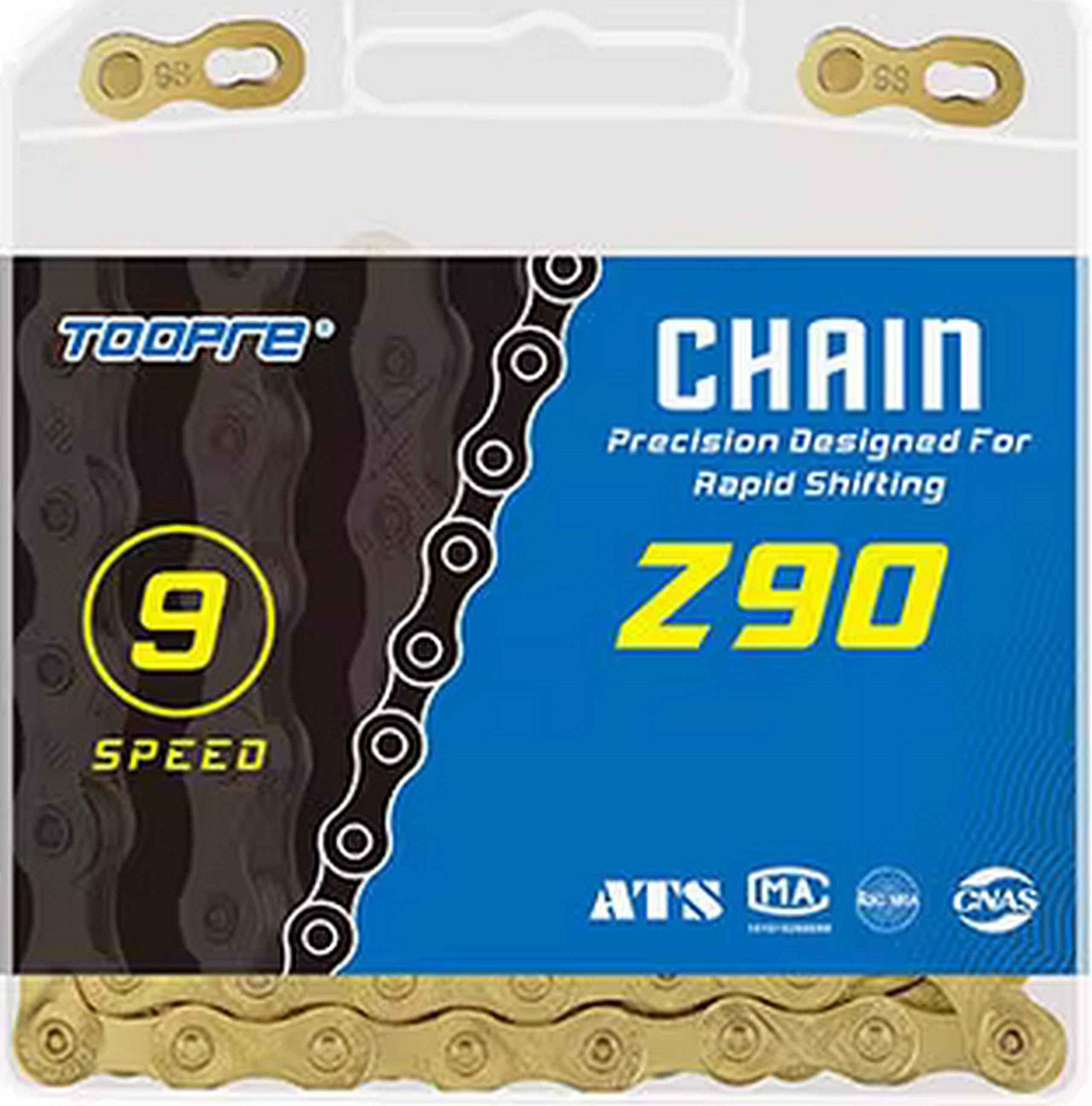 TOOPRE Z90 GOLD Łańcuch Rowerowy ze Spinką 9 rzędów 116 ogniw/305g/BOX