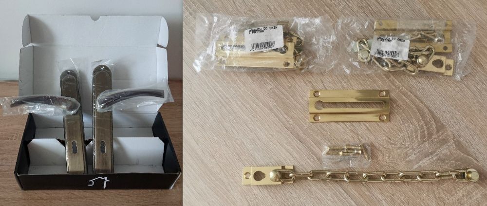 komplet 3 szt. łańcuch blokada zapornica do drzwi + klamka drzwiowa