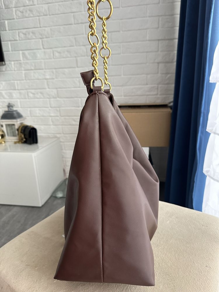 Reserved torebka na ramię damska czekoladowa zloty lancuszek
