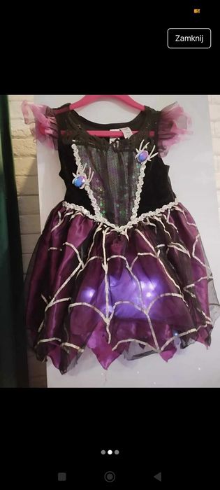 Strój sukienka świeci LED peleryna kapelusz r 3/4 lata