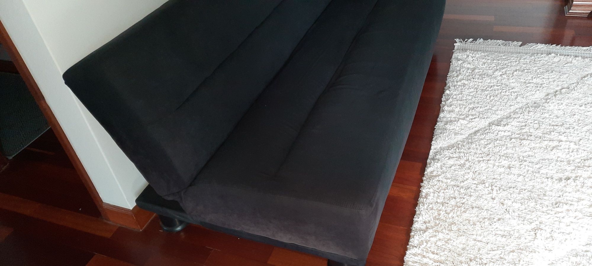 Sofá cama em veludo preto 180cm