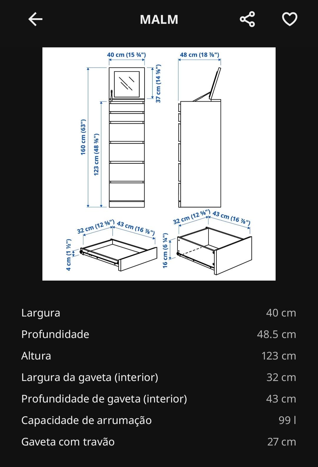 Comoda Malm c/ 6 gavetas