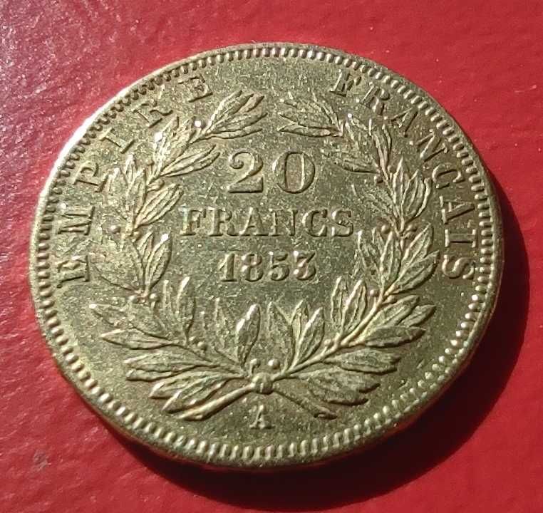 Moneta złota kolekcjonerska Francja 20 franków 1853 złoto au