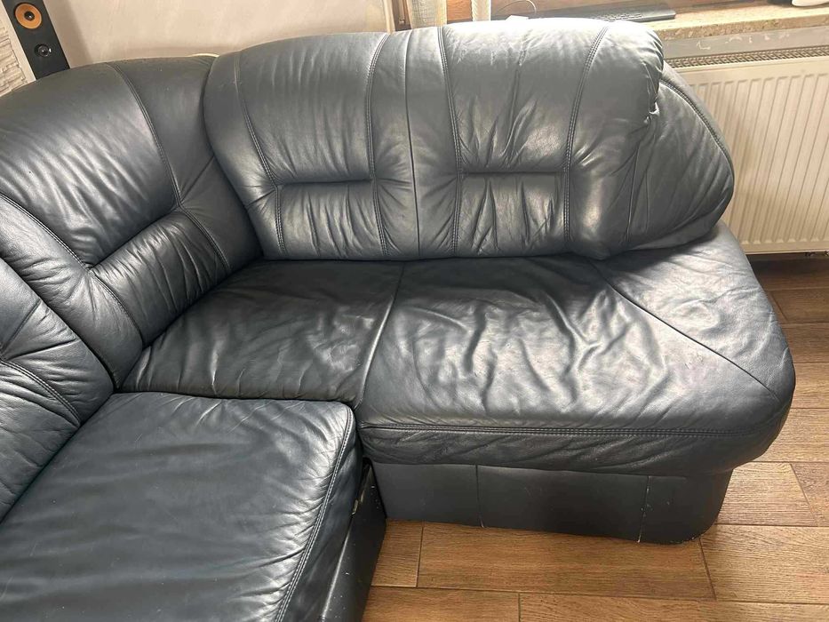 Kanapa skórzana z funkcją spania + 2 fotele