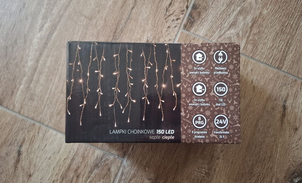 Lampki choinkowe 150 LED sople ciepłe