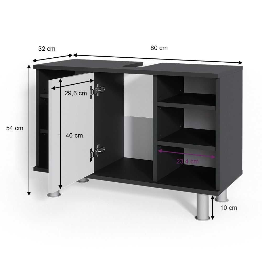 SZAFKA pod umywalkę Fynn kolor antracyt 80 x 54 cm 3174