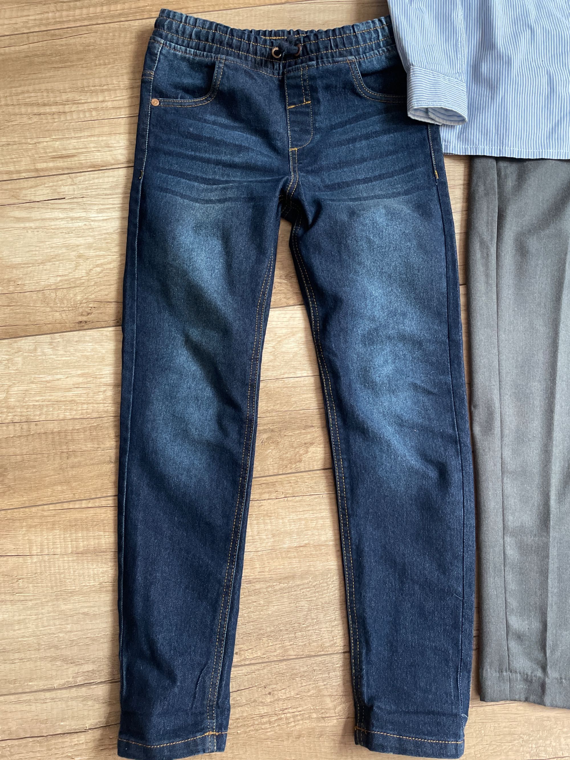 Spodnie garniturowe, jeansy, koszula  134