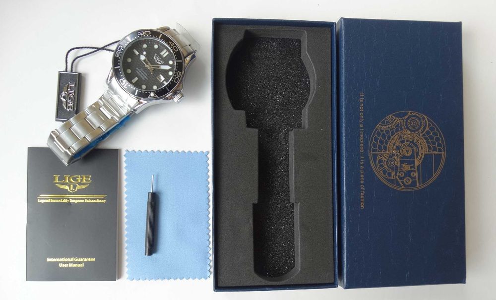 Zegarek kwarcowy sportowy Lige 43mm bransoleta datownik mocna luma BOX