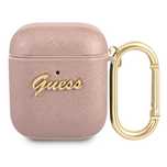 Guess GUA2SASMP AirPods 1/2 cover różowy/pink Saffiano Script Metal